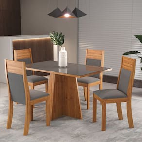 Mesa de Jantar Retangular Viena Com 4 Cadeiras Roma Cobre/Cinza/Vd Grafite - Casa Giulia