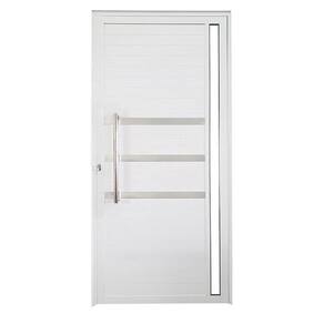Kit 2 Portas Lambril de Alumínio Direita 210x80cm com Friso e Visor Linha Veneza Esquadrias Bergame Branco