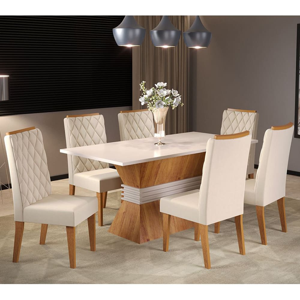 Mesa de Jantar Retangular Born Com 6 Cadeiras Iza Cobre/Blonde/Bege - Casa Giulia