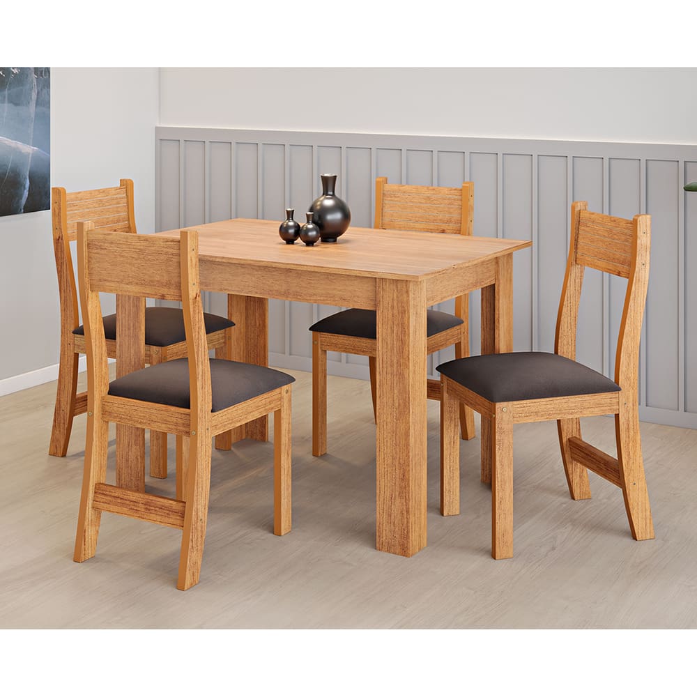Mesa de Jantar Retangular Prates Com 4 Cadeiras Brisa Cobre/Bombom - Casa Giulia