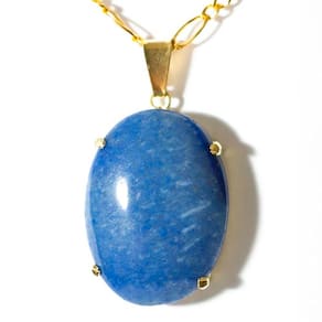 Colar Extra Cabochao Pedra Quartzo Azul Garra Prateado