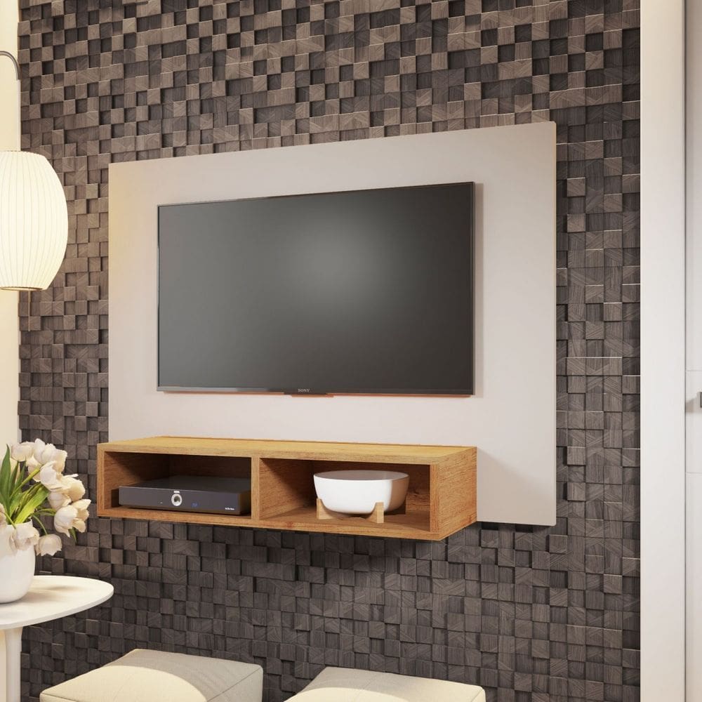 Painel para TV até 43 Polegadas Andy 2 nichos Off White/Cobre - Casa Giulia