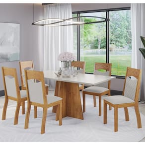 Mesa de Jantar Retangular Ambicion Com 6 Cadeiras Pietra Cobre/Blonde/Marfim - Casa Giulia