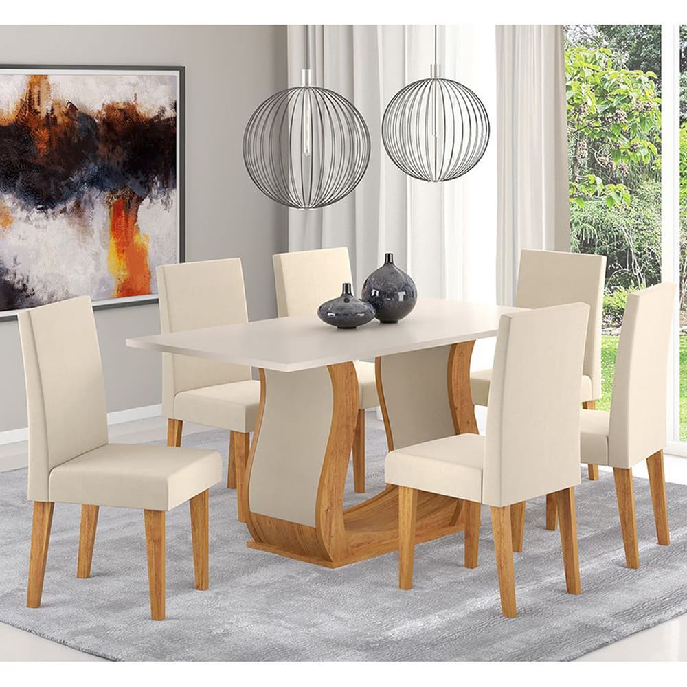 Mesa de Jantar Retangular Camille Com 6 Cadeiras Venus Cobre/Blonde/Bege - Casa Giulia