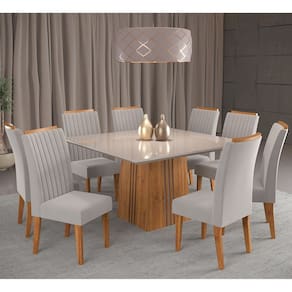 Mesa de Jantar Quadrada Suprema Com 8 Cadeiras Fran Cobre/Off White/Marfim - Casa Giulia