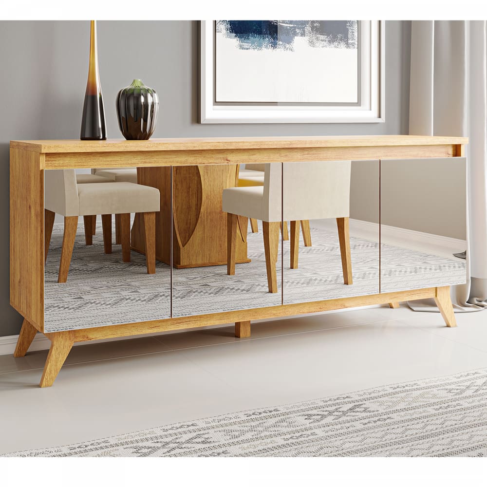 Buffet 4 Portas com Espelhos 2 Prateleiras Internas Arezzo Cobre - Casa Giulia