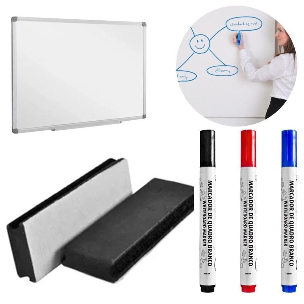 Kit 3 Canetas Marcador + Apagador De Lousa Quadro Branco