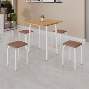 Conjunto Mesa Dobrável com 4 Banquetas Bali Marrom / Branco