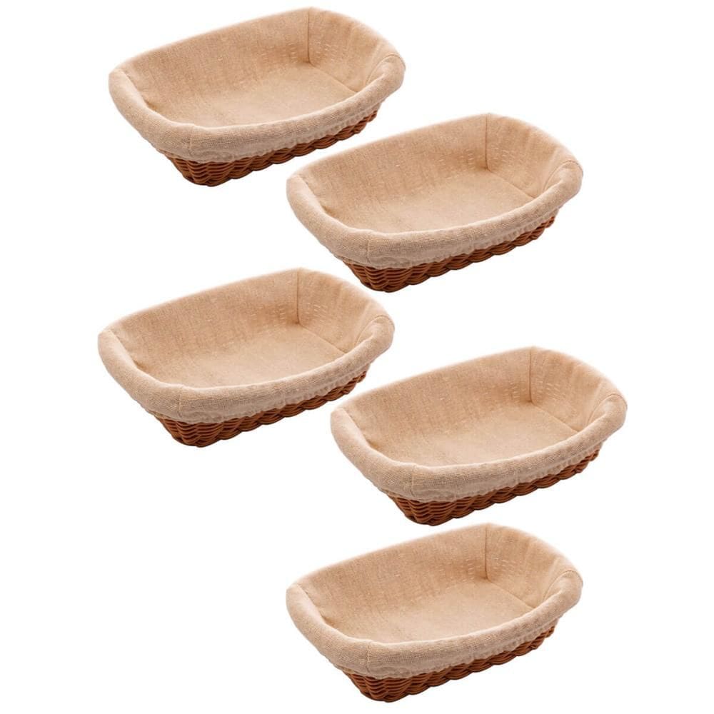 5 Cestos Porta Pão Plástico Rattan com Forro Lyor 24,5x17cm Folhados Bolo Retangular
