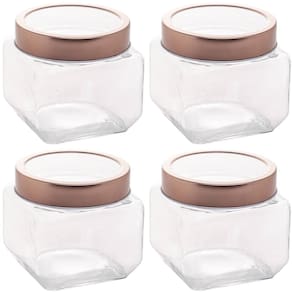 Conjunto de Potes de Vidro Lyor Gastro 800ml 4 Porta Mantimento com Tampa Metal Rose Gold