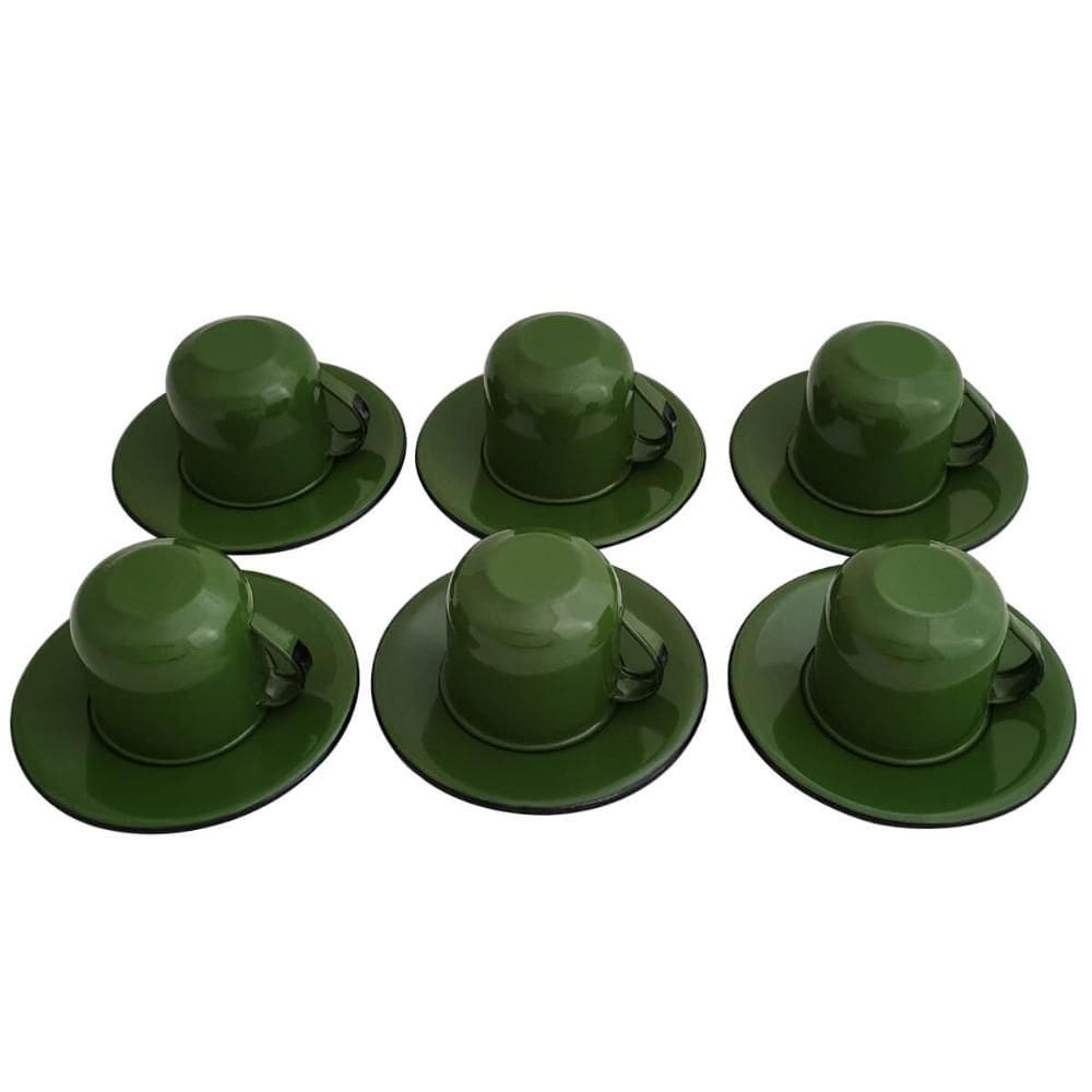 Jogo De Xícaras Com Pires 6 Canecas Esmaltada 180ml Chá Café