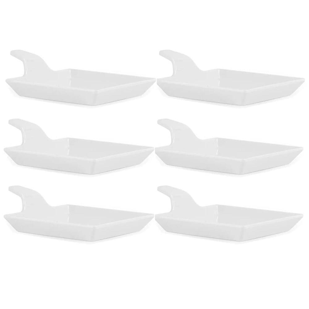 Kit 6 Travessas para Degustação Melamina com Alça Branca 12x9cm Entradas Sobremesa