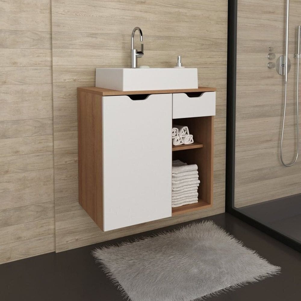 Kit com 2 Gabinetes Suspensos para Banheiro 60cm Amêndoa/Branco