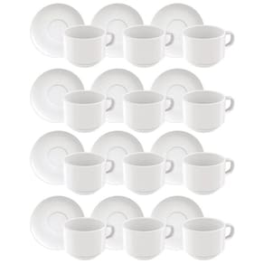 Jogo 12 Xícaras com Pires em Porcelana 240ml Paola Tramontina Branco Chá Café