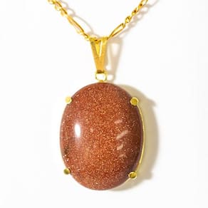 Colar Extra Cabochão Pedra do Sol Gold Stone Garra Prateado