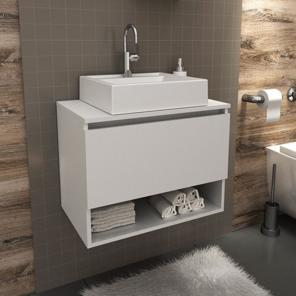 Kit com 2 Gabinetes Suspensos para Banheiro 60cm Porta Basculante Branco