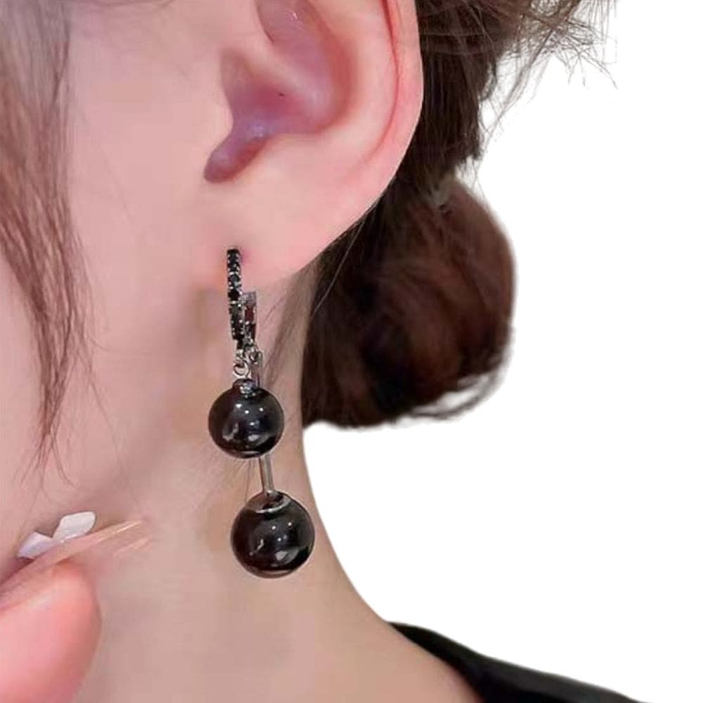Brincos Femininos Pendentes Pérola Negra Moda Coreana