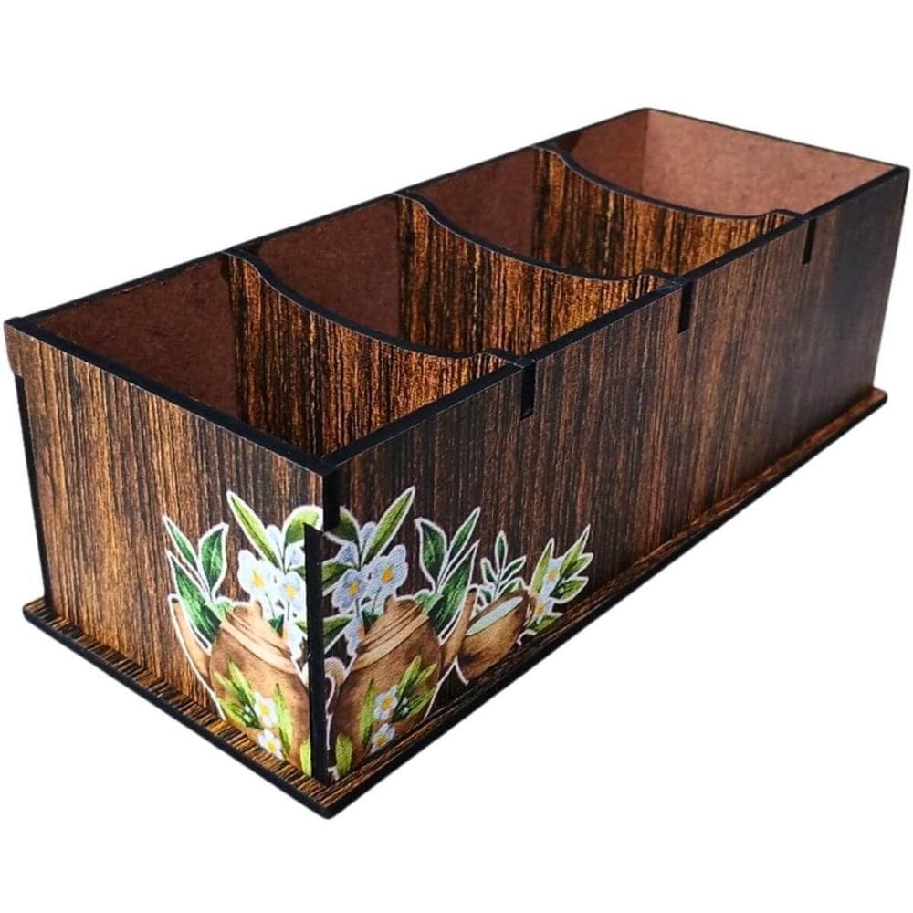 Porta Chás em MDF Decorado 4 Divisórias Teabags Caixa para S