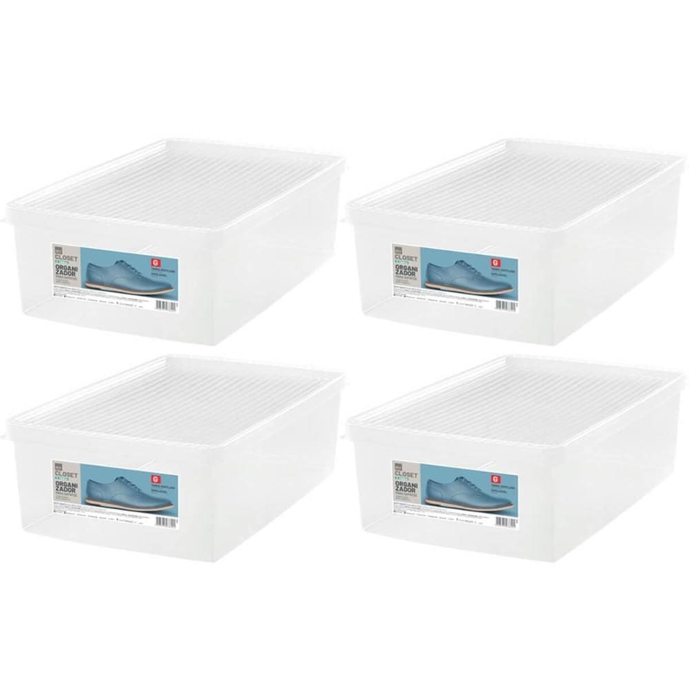 Kit 4 Caixas Organizadoras para Calçados 38 a 46 Empilháveis Transparentes Tampas Ventiláveis