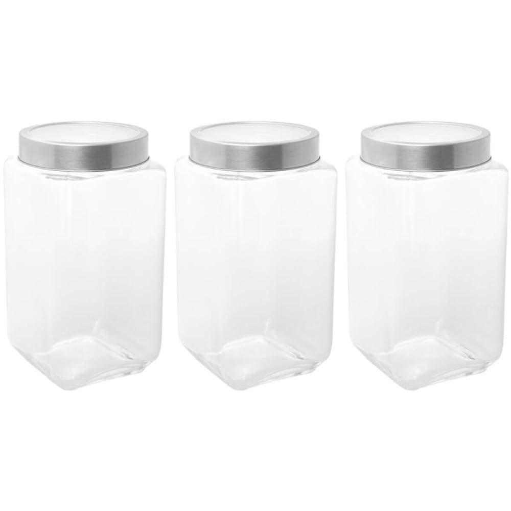 Kit 3 Potes de Vidro 1,7L Tampa Metal Lyor Gastro Prata Porta Mantimentos Retangular