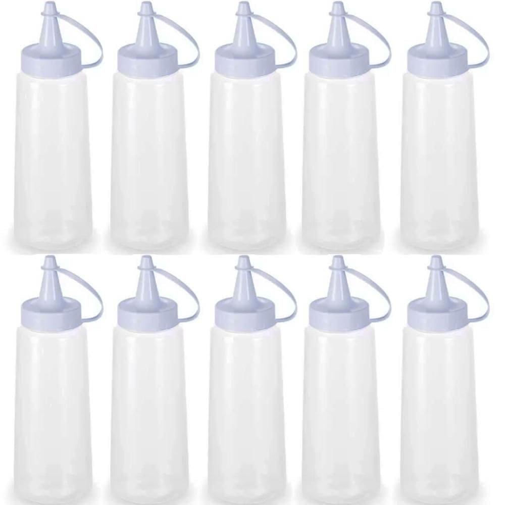 10 Frascos Plásticos para Molhos 250ml Tubo Bisnaga de Maionese Ketchup Transparente Plasvale