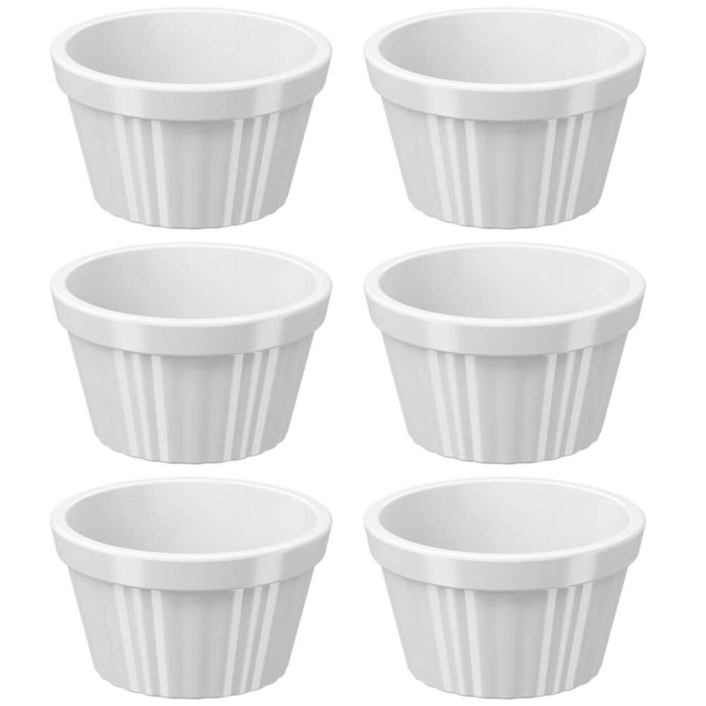 Conjunto 6 Ramekins Brancos Canelados 90ml Plástico Potinho Bowl Pequeno Uno Coza