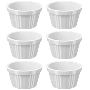 Conjunto 6 Ramekins Brancos Canelados 90ml Plástico Potinho Bowl Pequeno Uno Coza
