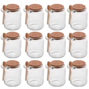 Conjunto 12 Potes de Vidro com Tampa de Rolha Colher de Bambu Porta Temperos 240ml Lyor