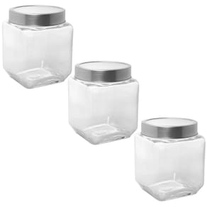Kit 3 Potes de Vidro 1,2L com Tampa de Metal Prata Gastro Lyor Porta Mantimento Alimentos