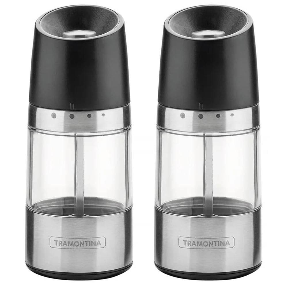 Kit 2 Moedores de Sal Pimenta Tramontina Realce Manual Temperos Especiarias Aço Inox Acrílico
