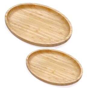 Kit 2 Bandejas de Bambu 23cm e 28cm Servir Decorar Petisqueira Travessa Oval Plasvale