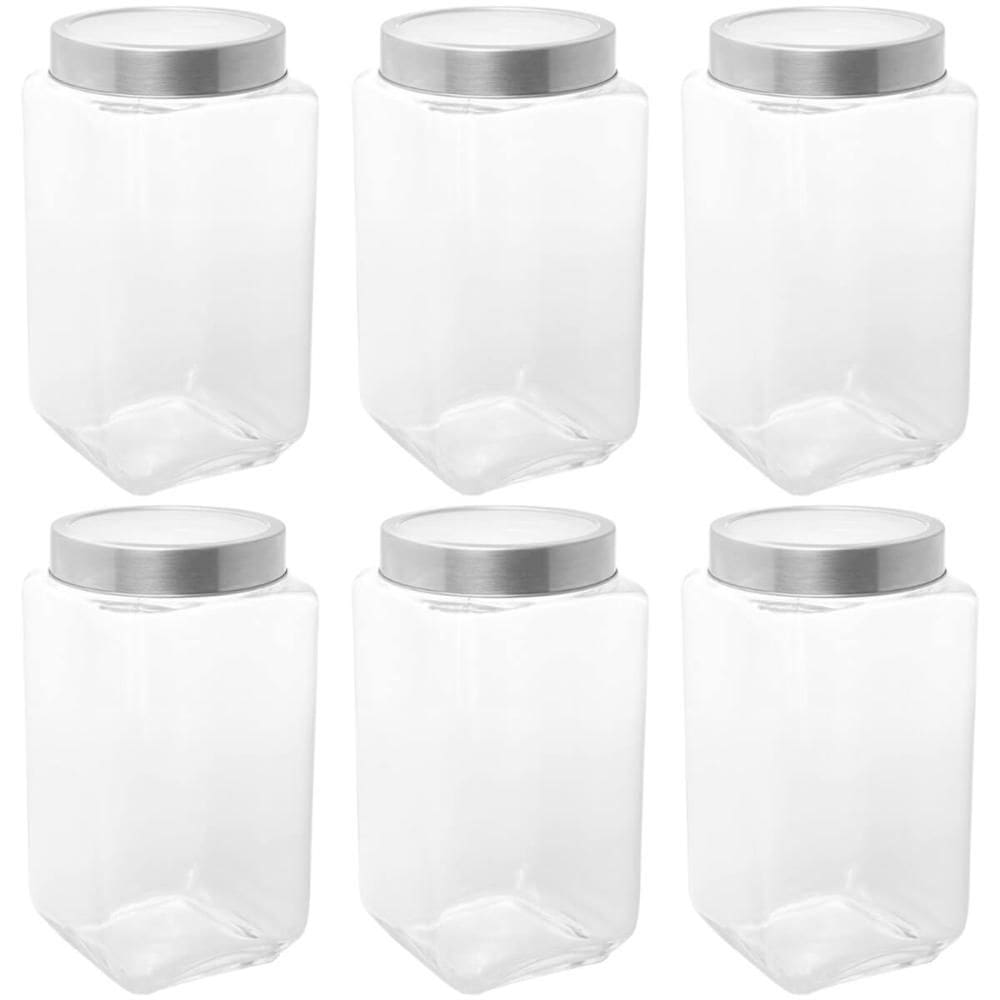Kit 6 Potes de Vidro 1,7L Tampa Metal Lyor Gastro Prata Porta Mantimentos Retangular