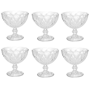 Jogo de 6 Taças Diamond Lyor para Sobremesa 250ml Transparente Tigela de Vidro para Doces Frutas