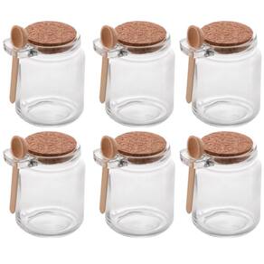 Kit de Pote de Vidro com Tampa de Rolha Colher Bambu 6 unidades Porta Temperos 240ml Lyor