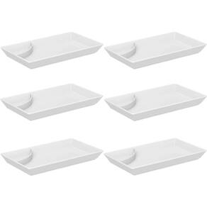 Kit 6 Pratos para Sushi Comida Japonesa com Porta Shoyu Comida Oriental Branco Uno Coza