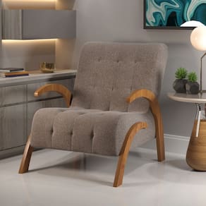 PoltronaPés de MDF Malvie Cobre/Linho Kaki - Casa Giulia