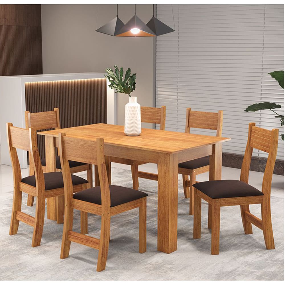 Mesa de Jantar Retangular Zinnia Com 6 Cadeiras Brisa Cobre/Bombom- Casa Giulia