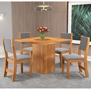 Mesa de Jantar Quadrada Snap Com 4 Cadeiras Sol  Cobre/Cinza - Casa Giulia