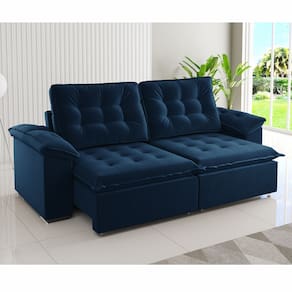 Estofado 4 Lugares Romenia Retrátil e Reclinável Azul - Casa Giulia