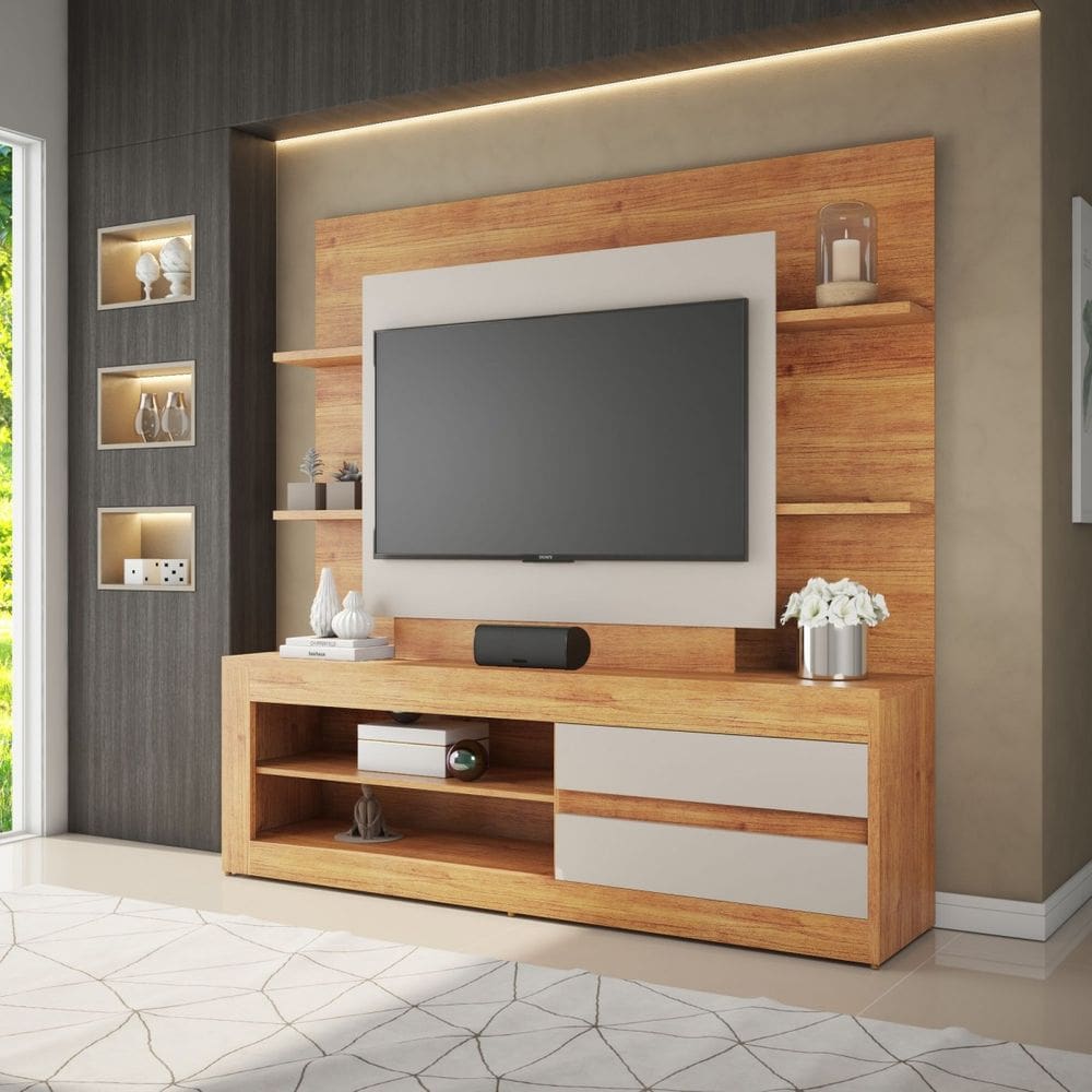 Estante para TV até 55 Polegadas Miles 2 Gavetas 5 Prateleiras Cobre/Off White - Casa Giulia