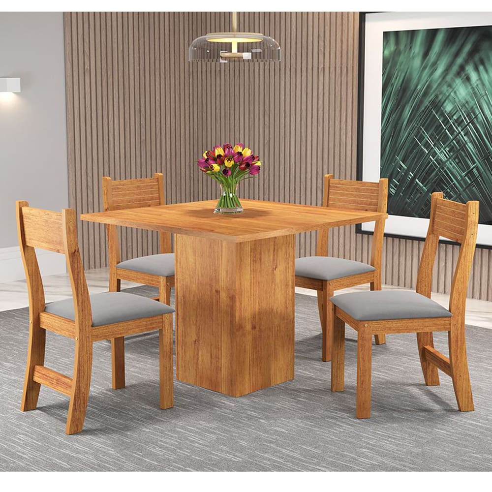 Mesa de Jantar Quadrada Greta Com 4 Cadeiras Brisa Cobre/Cinza - Casa Giulia