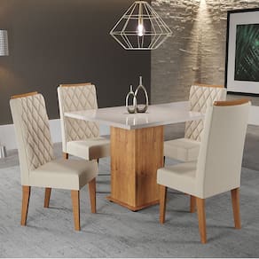 Mesa de Jantar Quadrada Betim com 4 Cadeiras Iza Cobre/Bege/Vd Off White - Casa Giulia