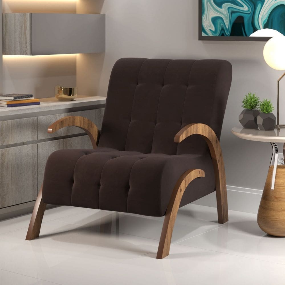 PoltronaPés de MDF Malvie Imbuia/Barroco - Casa Giulia