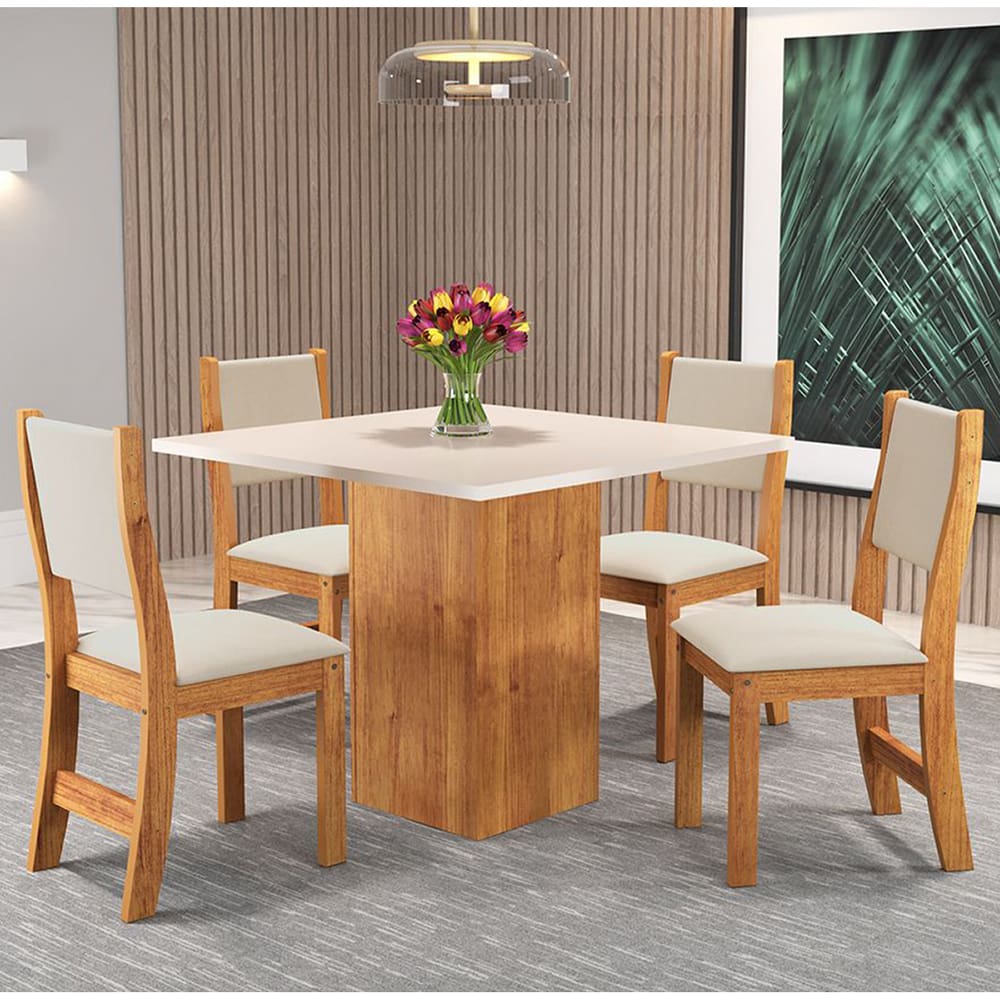 Mesa de Jantar Quadrada Snap Com 4 Cadeiras Sol Cobre/Blonde/Bege - Casa Giulia
