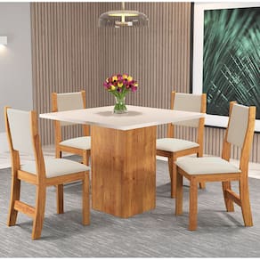 Mesa de Jantar Quadrada Snap Com 4 Cadeiras Sol Cobre/Blonde/Bege - Casa Giulia