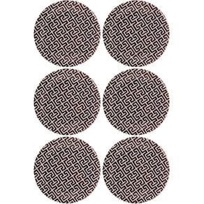 Kit 6 Pratos de Sobremesa Porcelana 19,5cm Egypt Lyor Decorado Preto e Branco