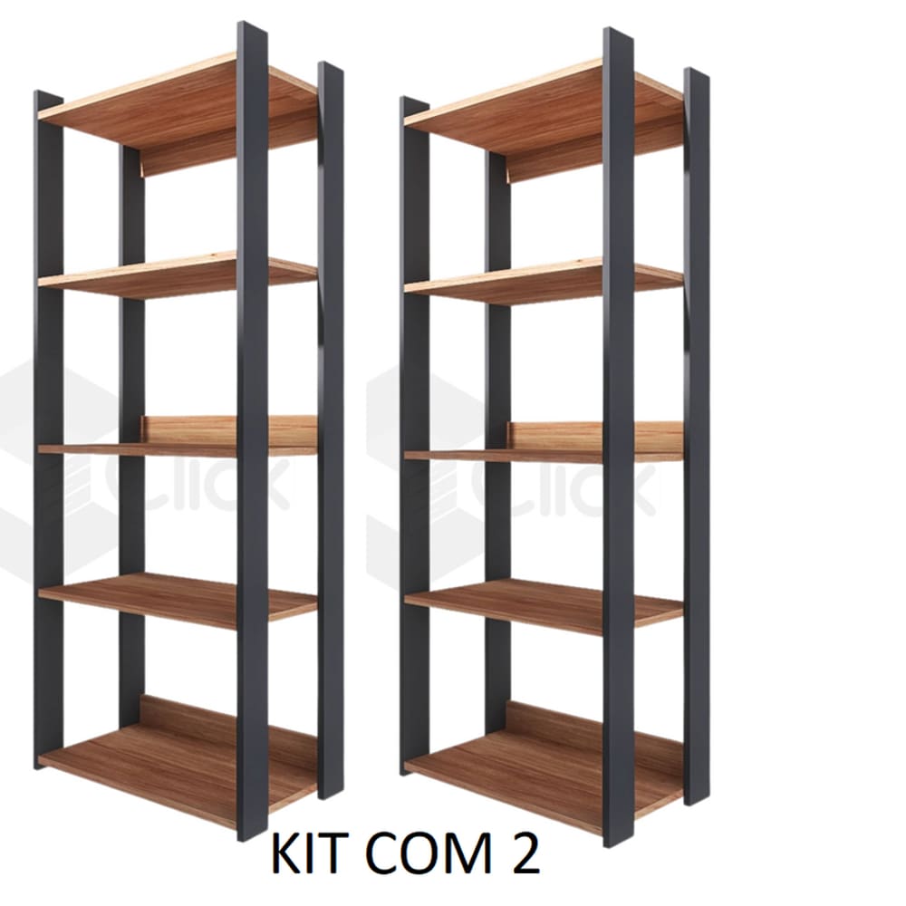 Kit Com Duas Estantes Estilo Industrial de Madeira Organizador premium