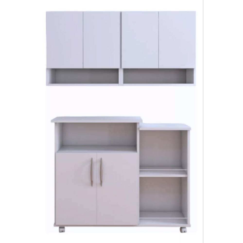 Armário Aéreo Branco 4 Portas Suspenso Cozinha Parede + Fruteira Preta
