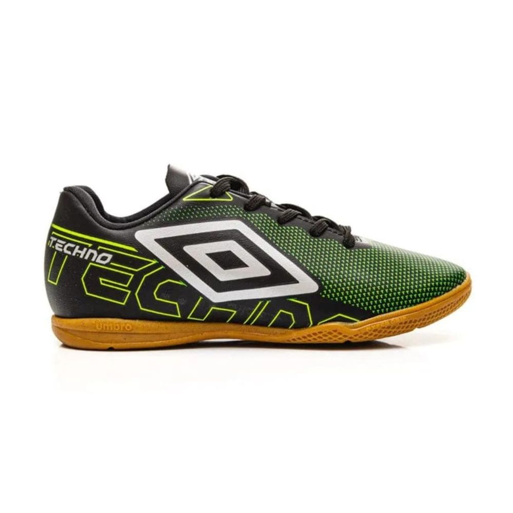 Chuteira Umbro Techno Jr Futsal Infantil Preto Verde