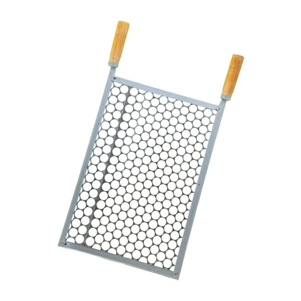 Grelha Popular Moeda Inox 33x30 Para Churrasco Cabo Madeira - Gudim